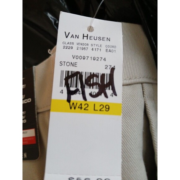 NWT MENS VanHusen W42/L29 Classic Fit-Wrinkle Free-Dress Pants "Stone" Light Tan - Picture 12 of 16
